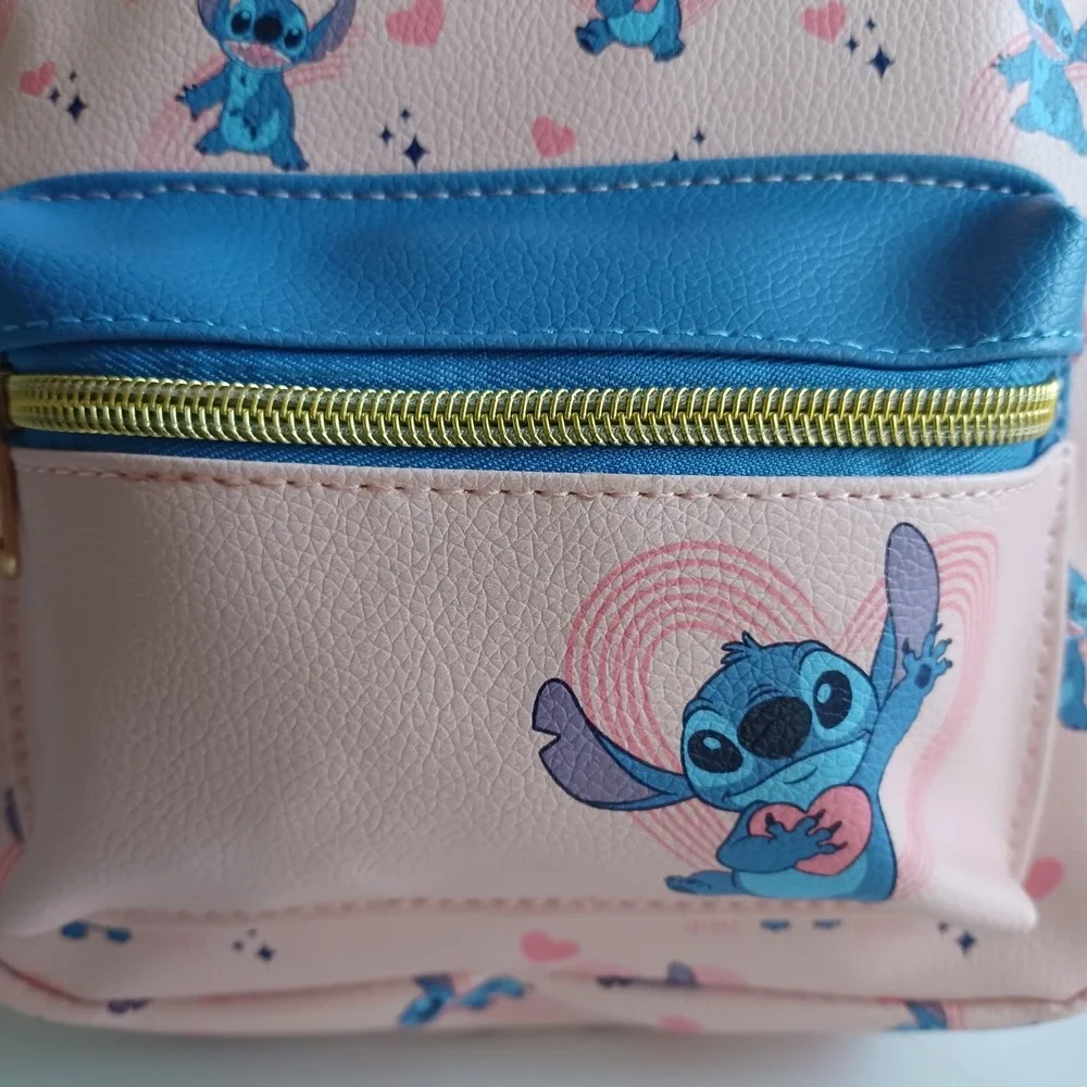 Disney‎ NWT Stitch Mini Backpack Hearts Print Blue Pink Bounding Fashion Bag